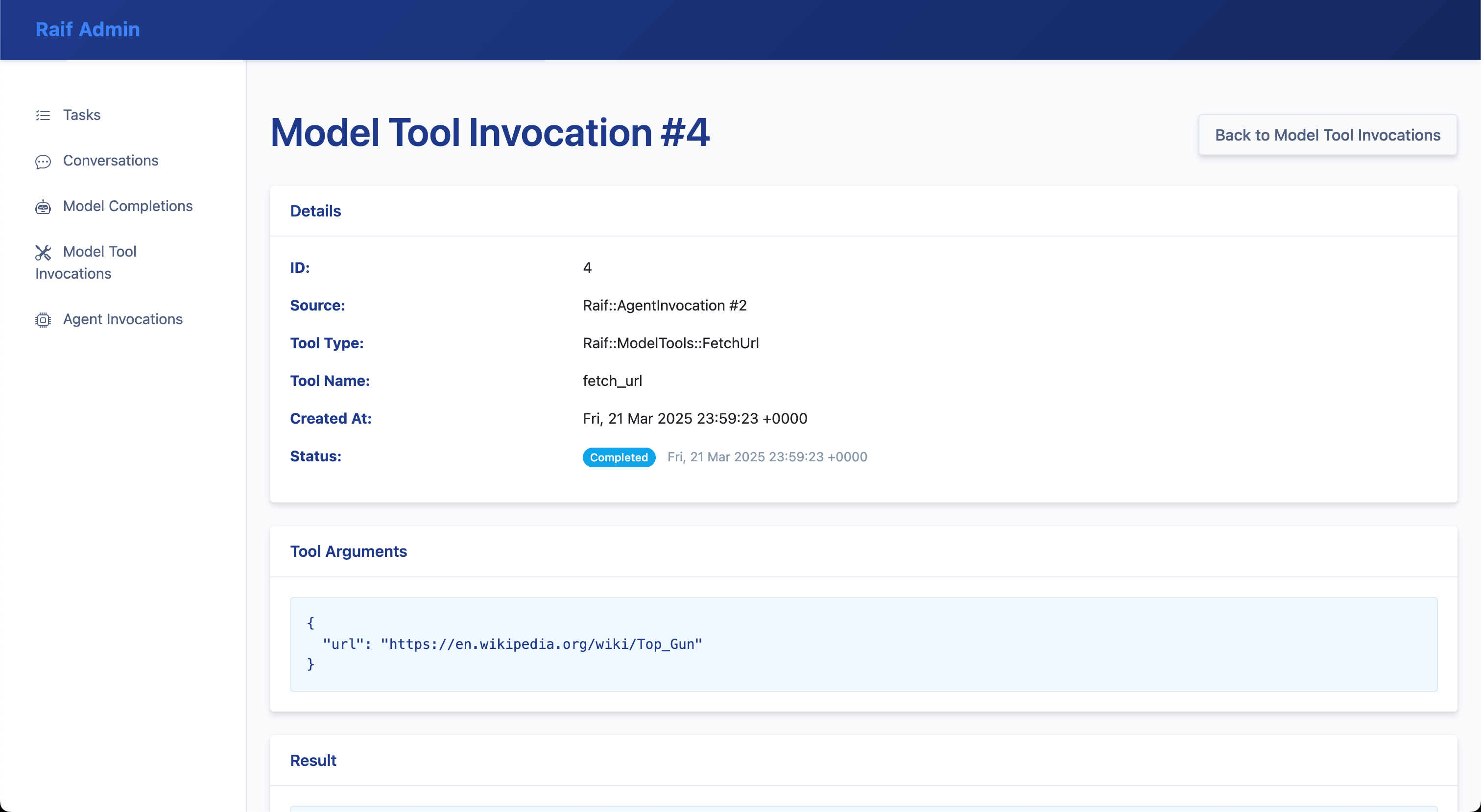 Model Tool Invocation Detail